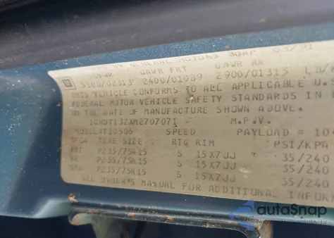 1991 Oldsmobile Bravada z USA, uszkodzony, nr VIN 1GHDT13ZXM2707071